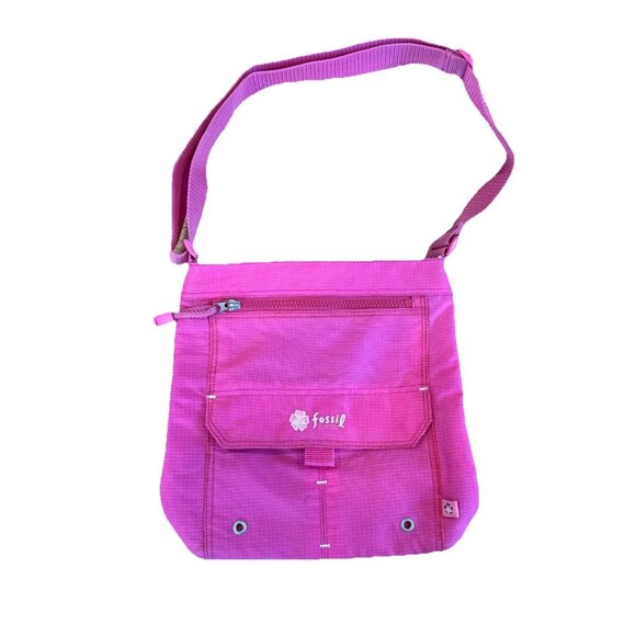 Vintage Y2K Fossil Surfco Canvas Shoulder Bag Pink Blue Hibiscus Island Hawaiian - Picture 1 of 10